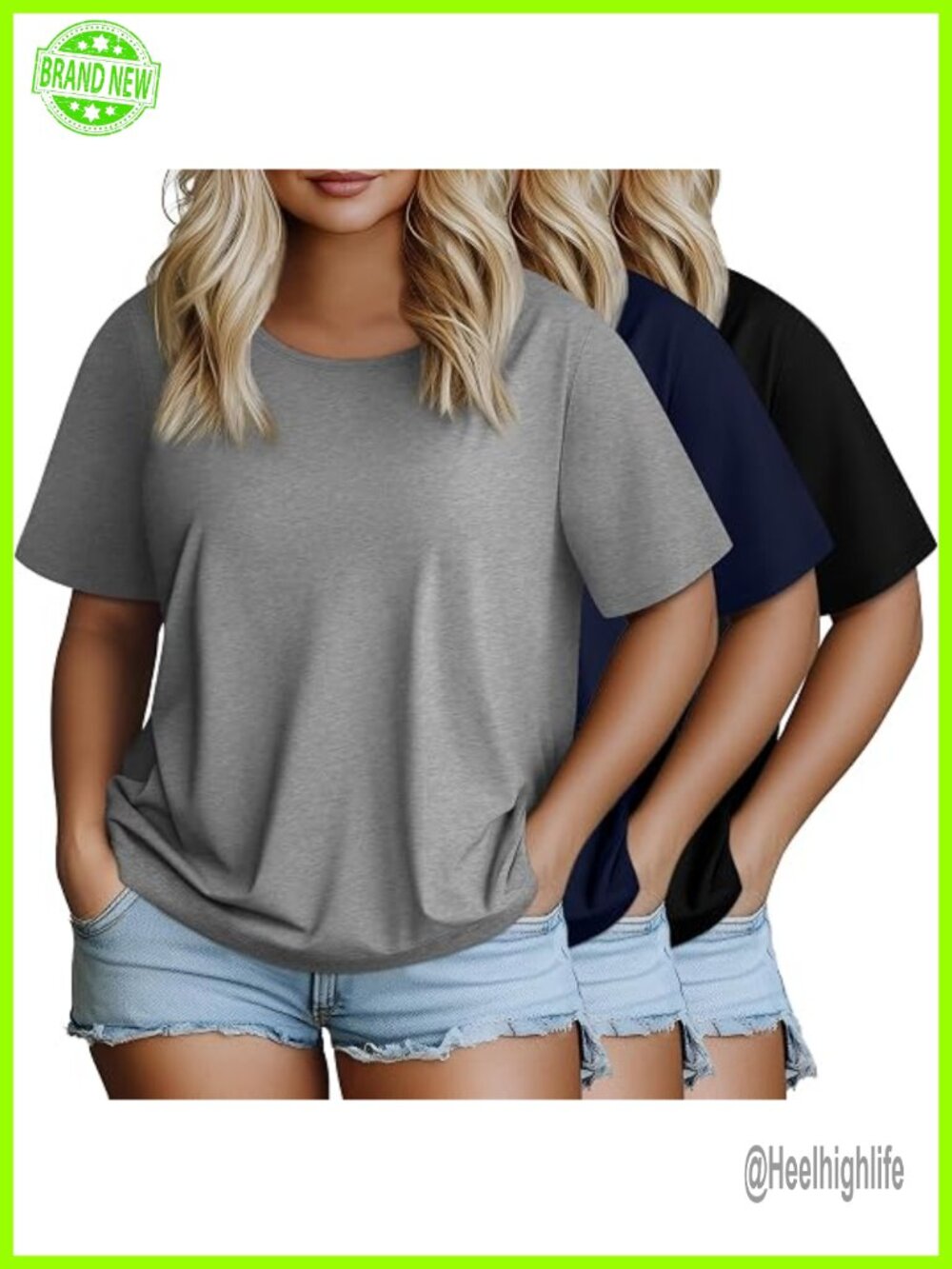 Women's Plus Size Half Sleeve T-Shirts 3 Pack Crew Neck Irregular Hem Loose Fit